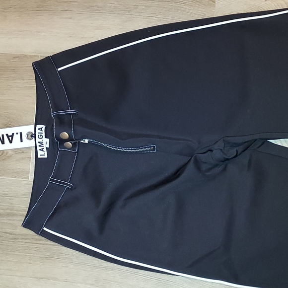 I. AM. GIA  HIGH WAIST NWT black front zip side stripe pants - Picture 2 of 4